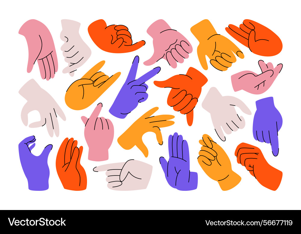 Hands with different gestures and signs Hands with different gestures and signs vector image