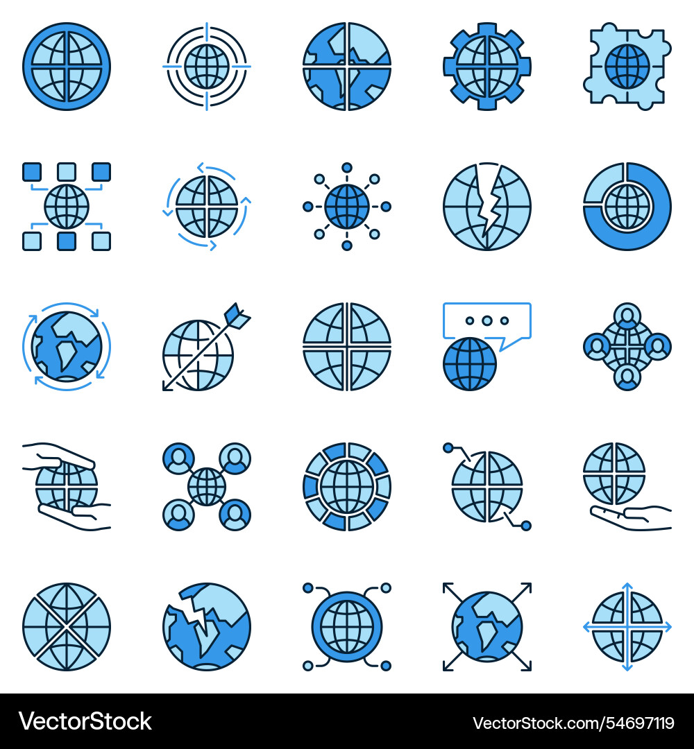 Multipolarity blue icons set earth globe symbols Multipolarity blue icons set earth globe symbols vector image
