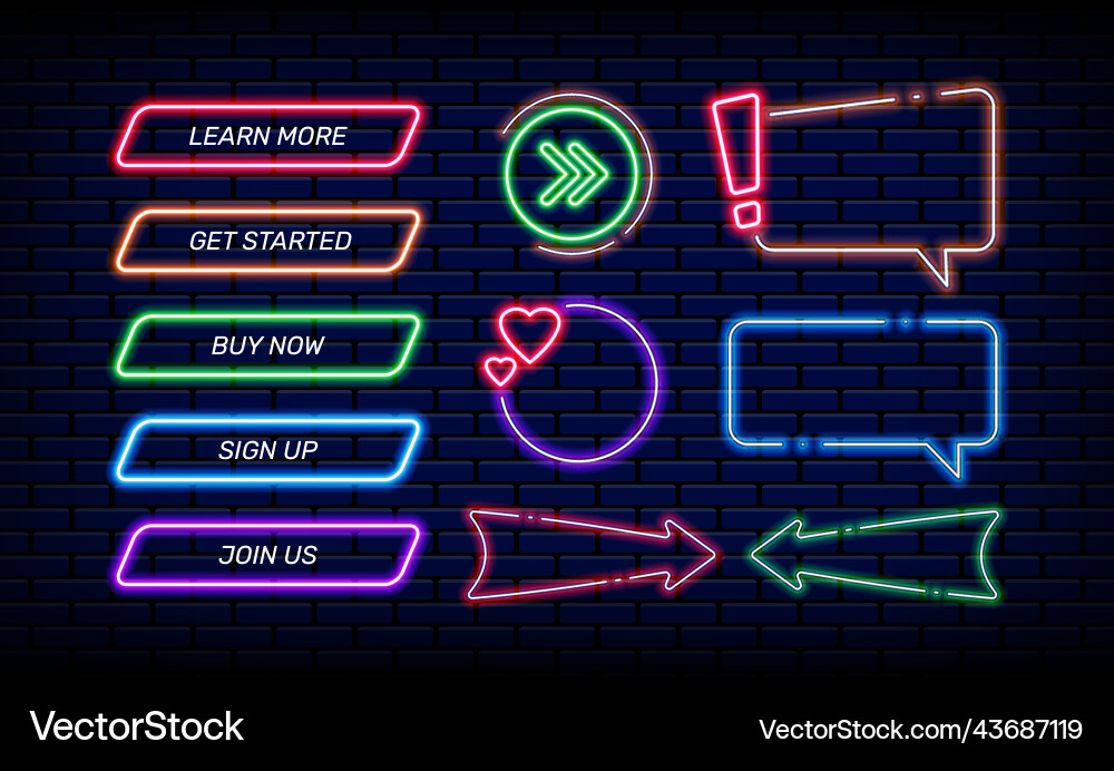 Neon glow game buttons 3d web action light Neon glow game buttons 3d web action light vector image
