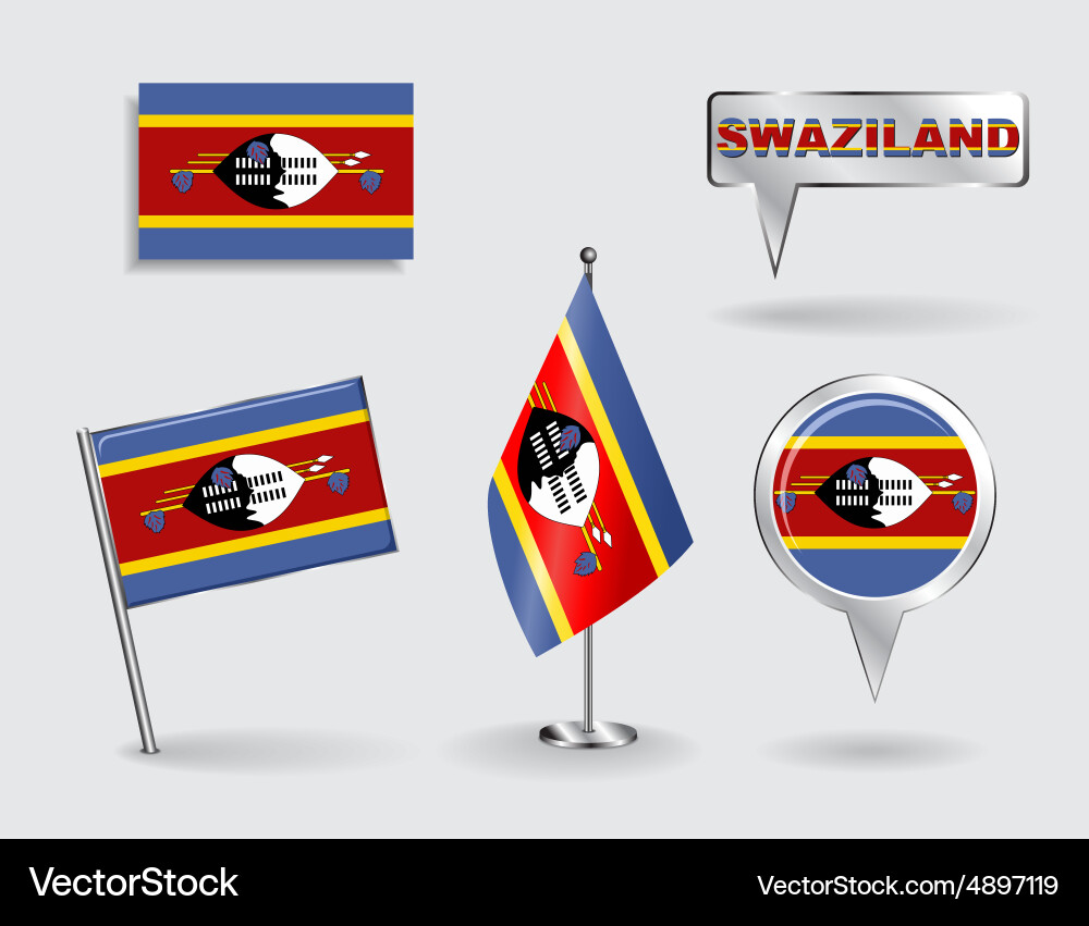 Set of swaziland pin icon and map pointer flags Vector Image