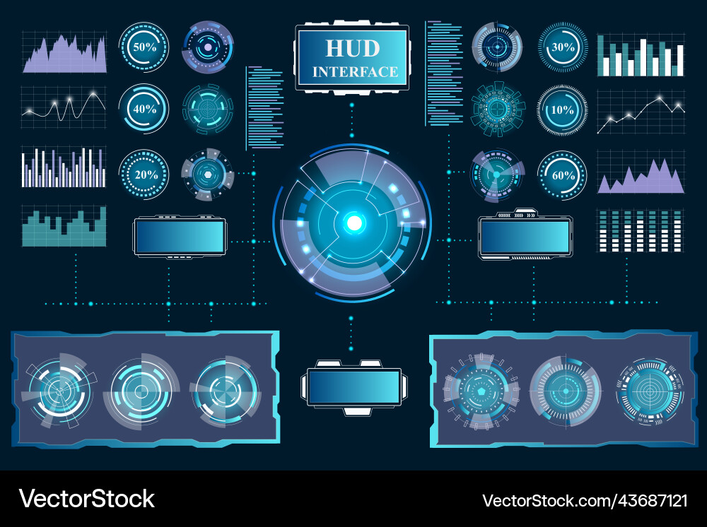 Game hud interface space dashboard with tech vector image