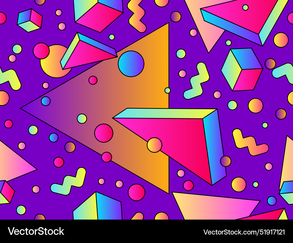 Geometric seamless pattern with 3d shapes in 80s Geometric seamless pattern with 3d shapes in 80s vector image