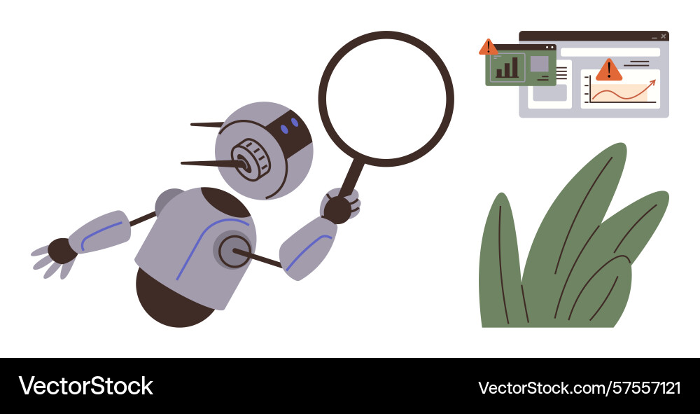 Robot inspecting graphs with a magnifying glass Robot inspecting graphs with a magnifying glass vector image
