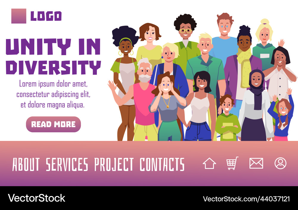 Unity and diversity website with multi ethnic vector image