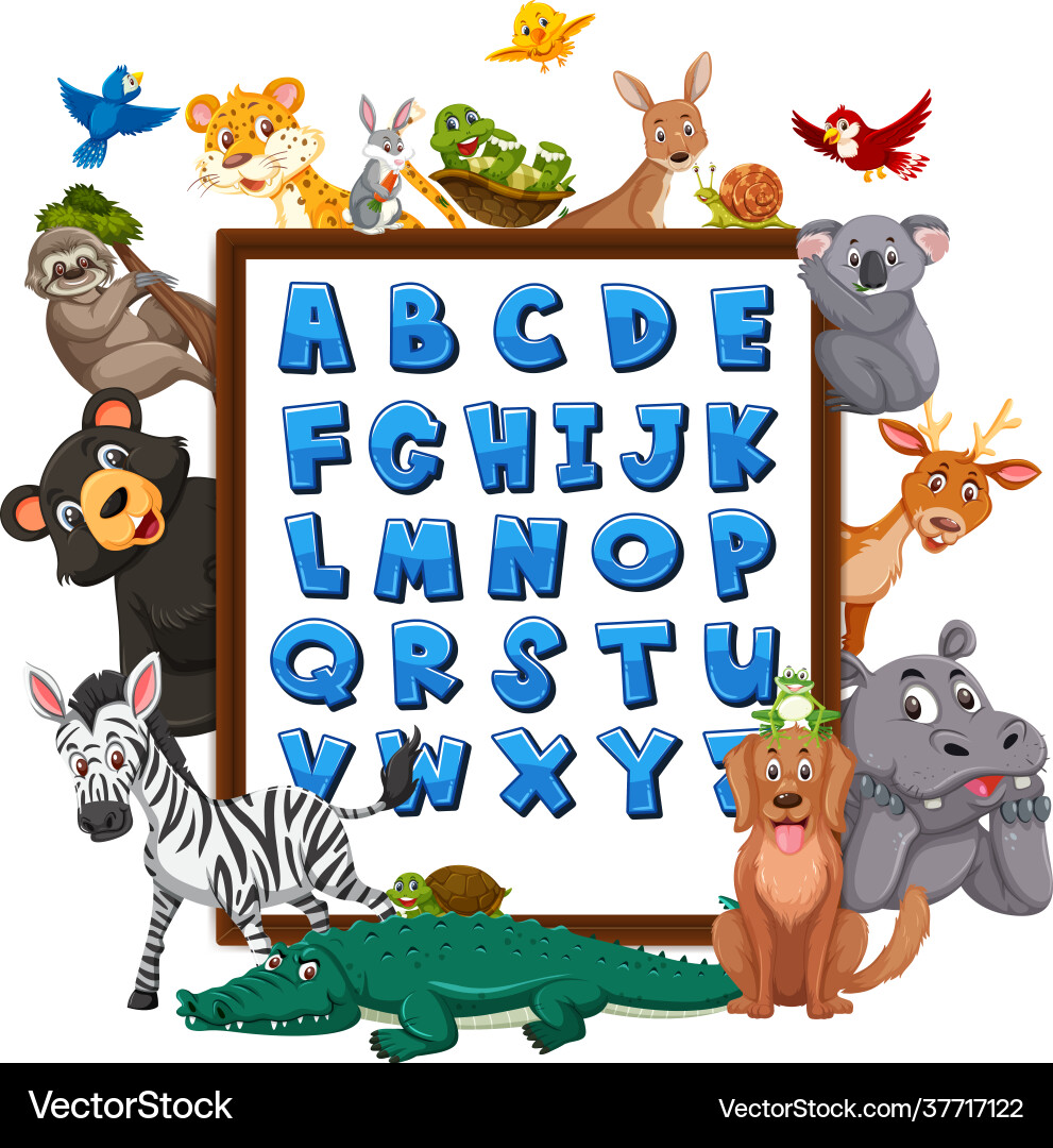 A-z alphabet board with wild animals A-z alphabet board with wild animals vector image