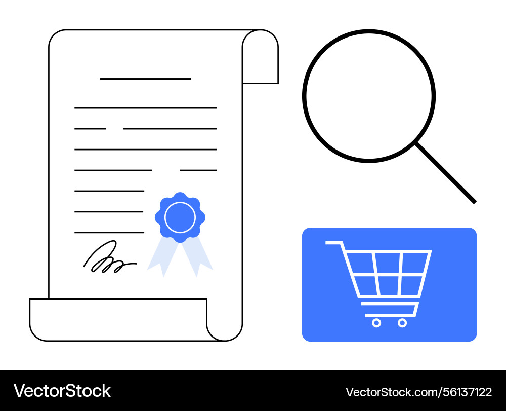 Document with certification badge magnifying Document with certification badge magnifying Vector Image