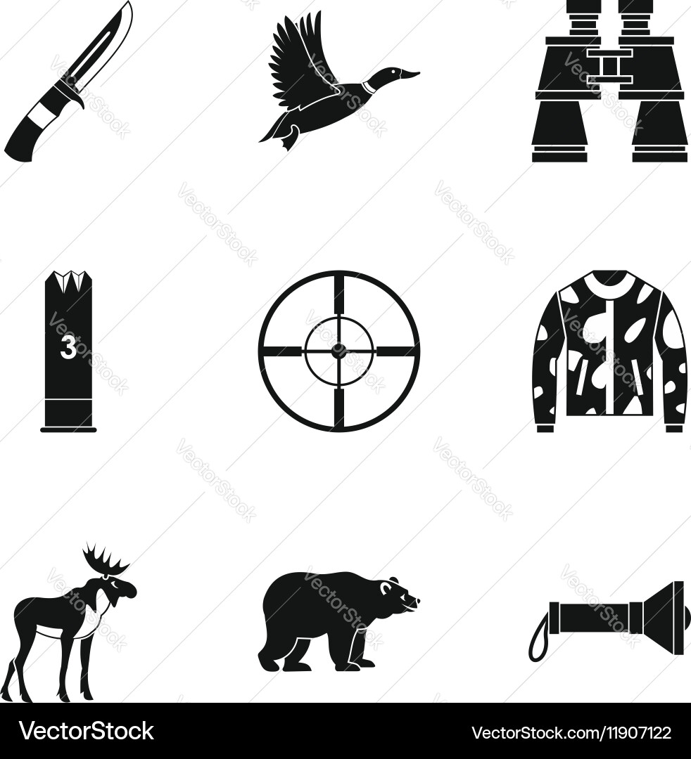 Hunting icons set simple style vector image
