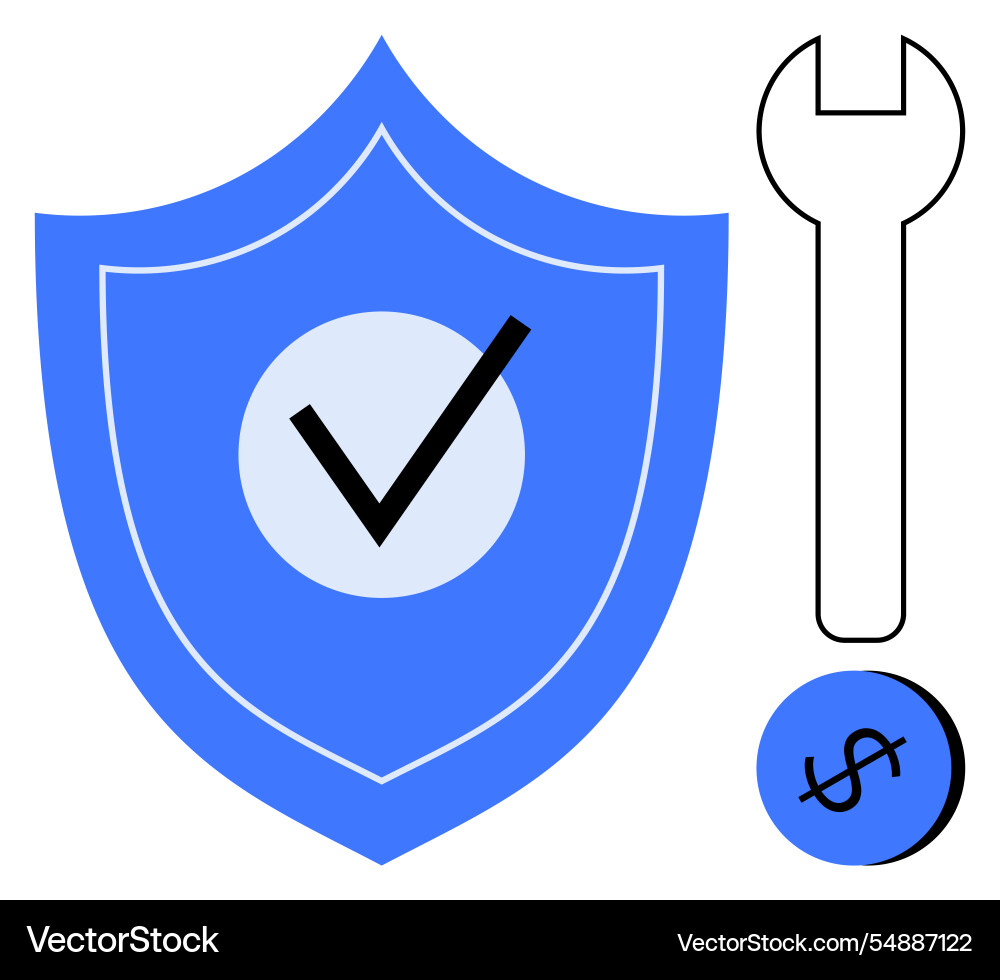 Security shield with checkmark wrench tool Security shield with checkmark wrench tool vector image