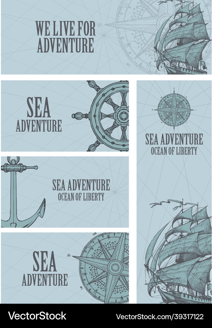Set von Bannern auf dem Thema Meer Abenteuer Set von Bannern auf dem Thema Meer Abenteuer vektorbild