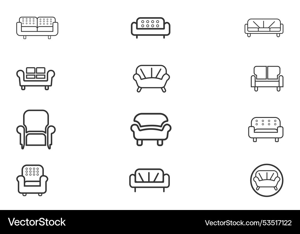 Sofa icon set of front view line Vector Image