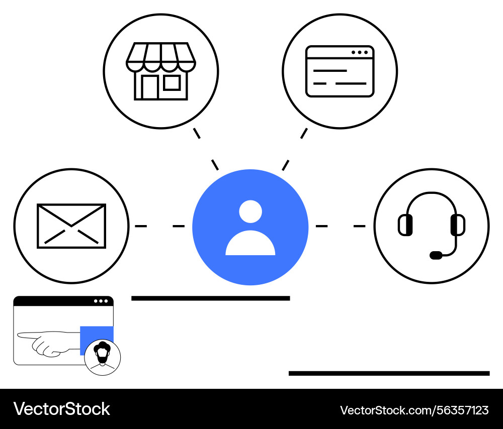 Centralized communication network connecting user Centralized communication network connecting user vector image