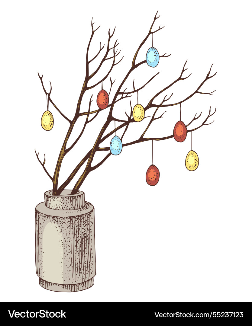 Easter time decoration - tree branches with eggs Vector Image