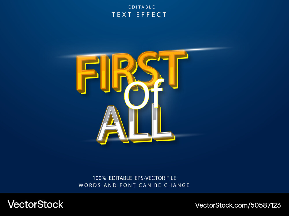 First of all editable text effect 3d modern style Vector Image