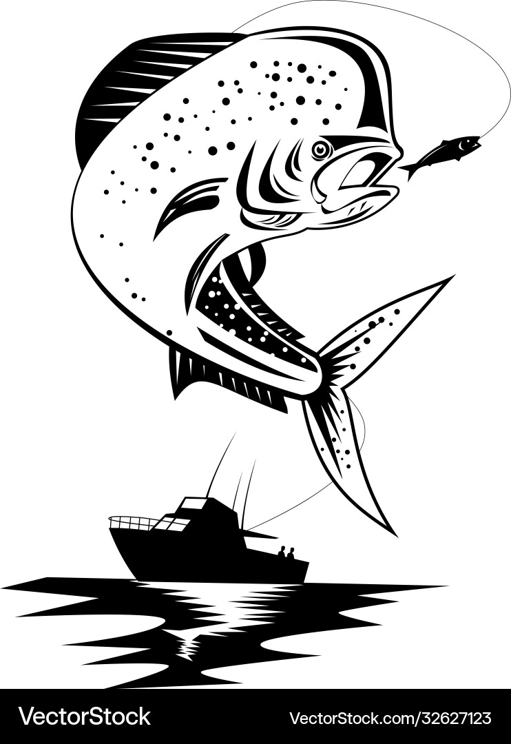 Jumping Mahi-Mahi with Boat Vector Image