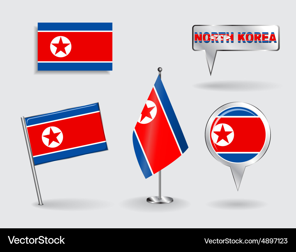 Set of north korean pin icon and map pointer vector image