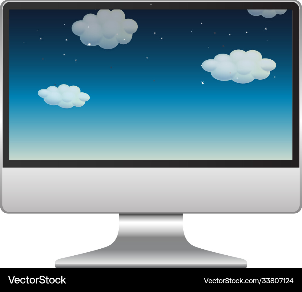 Computer with sky on screen desktop vector image