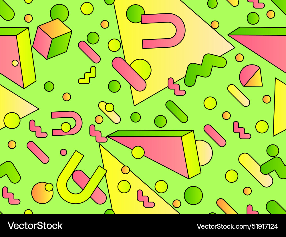 Geometric seamless pattern with 3d shapes in 80s Vector Image
