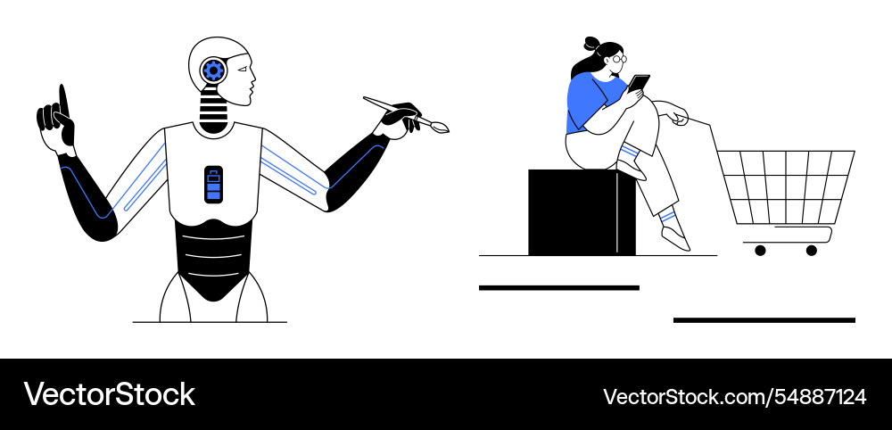 Human and robot interaction in shopping Human and robot interaction in shopping vector image