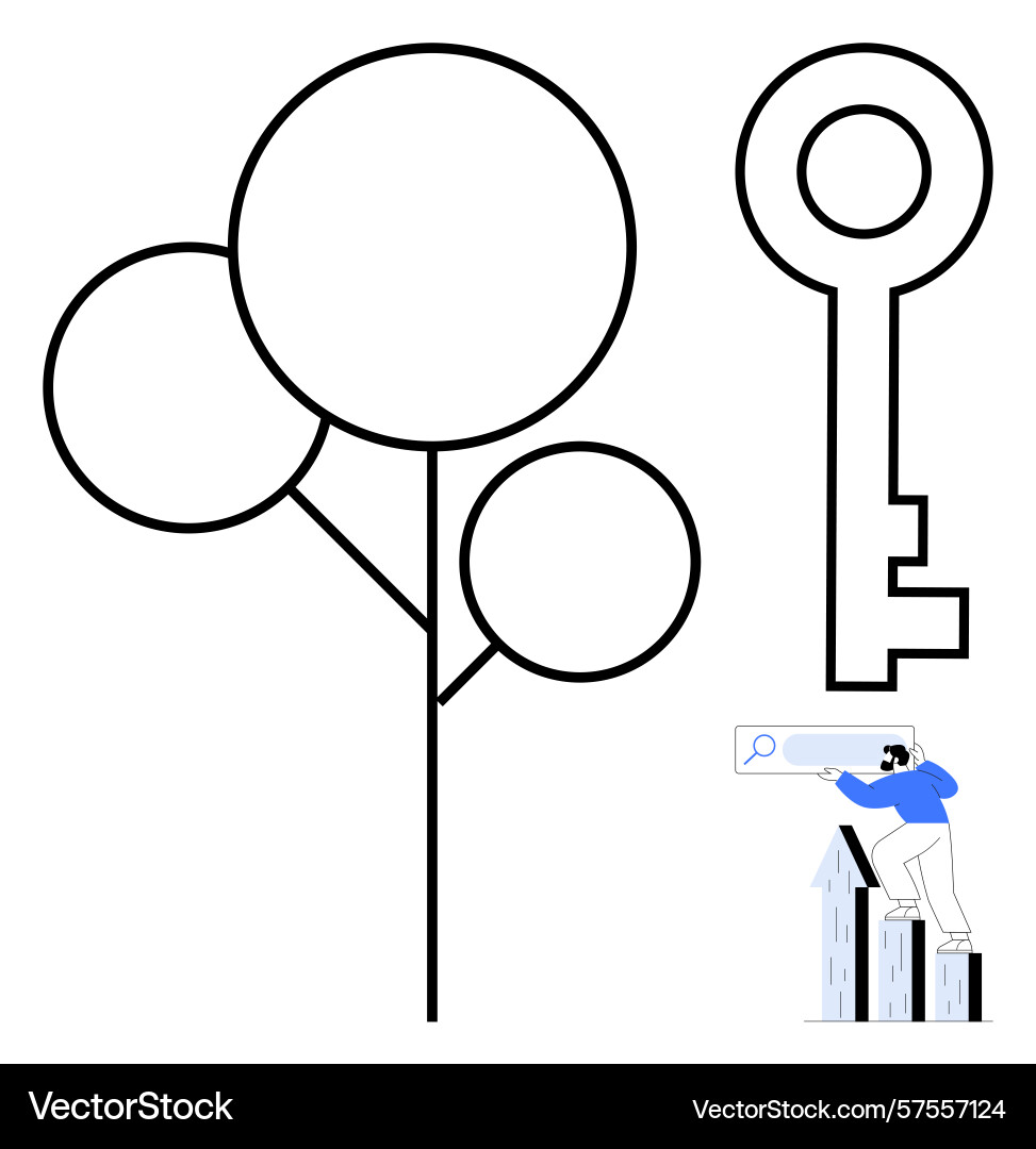 Man searching for solutions with key and abstract vector image