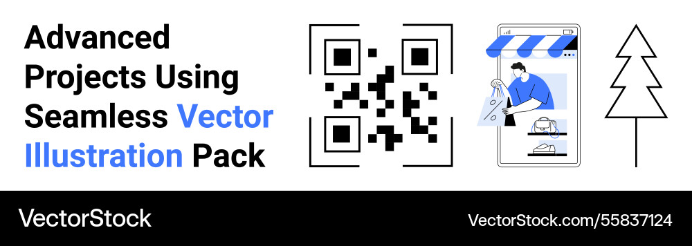 Qr code online shop design and minimal tree Vector Image