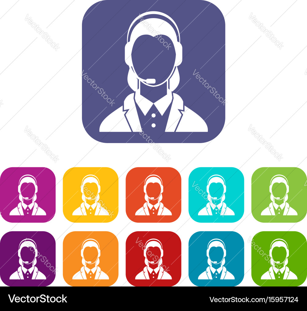 Support phone operator in headset icons set Vector Image