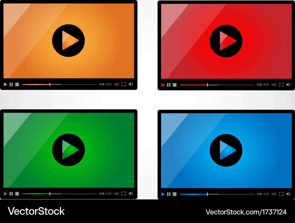 Video player for web in different colors Vector Image