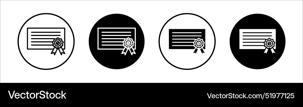 Certificate flat line icon set thin Royalty Free Vector