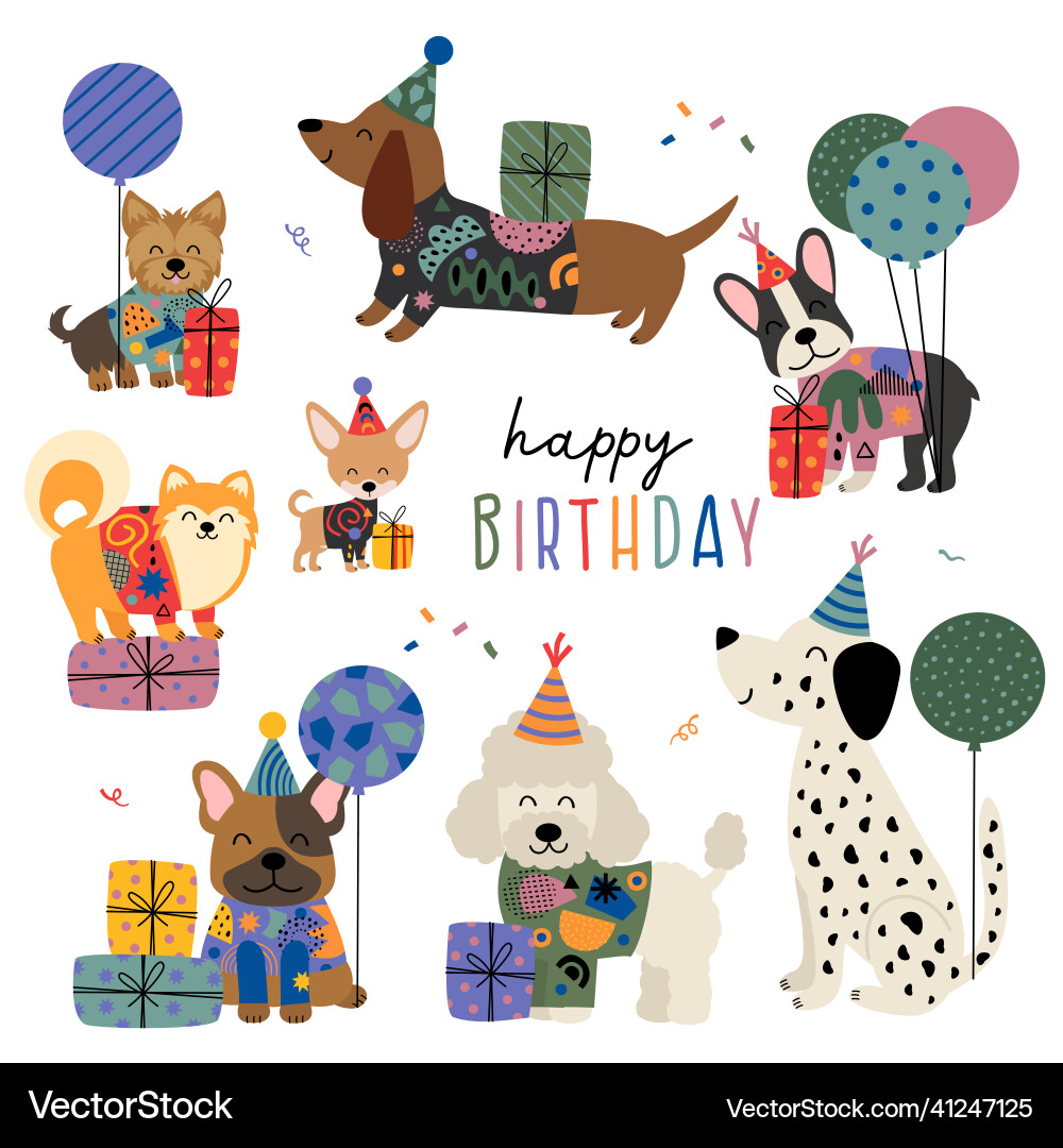 Cute dog happy birthday Vector Images & Graphics for Commercial Use ...