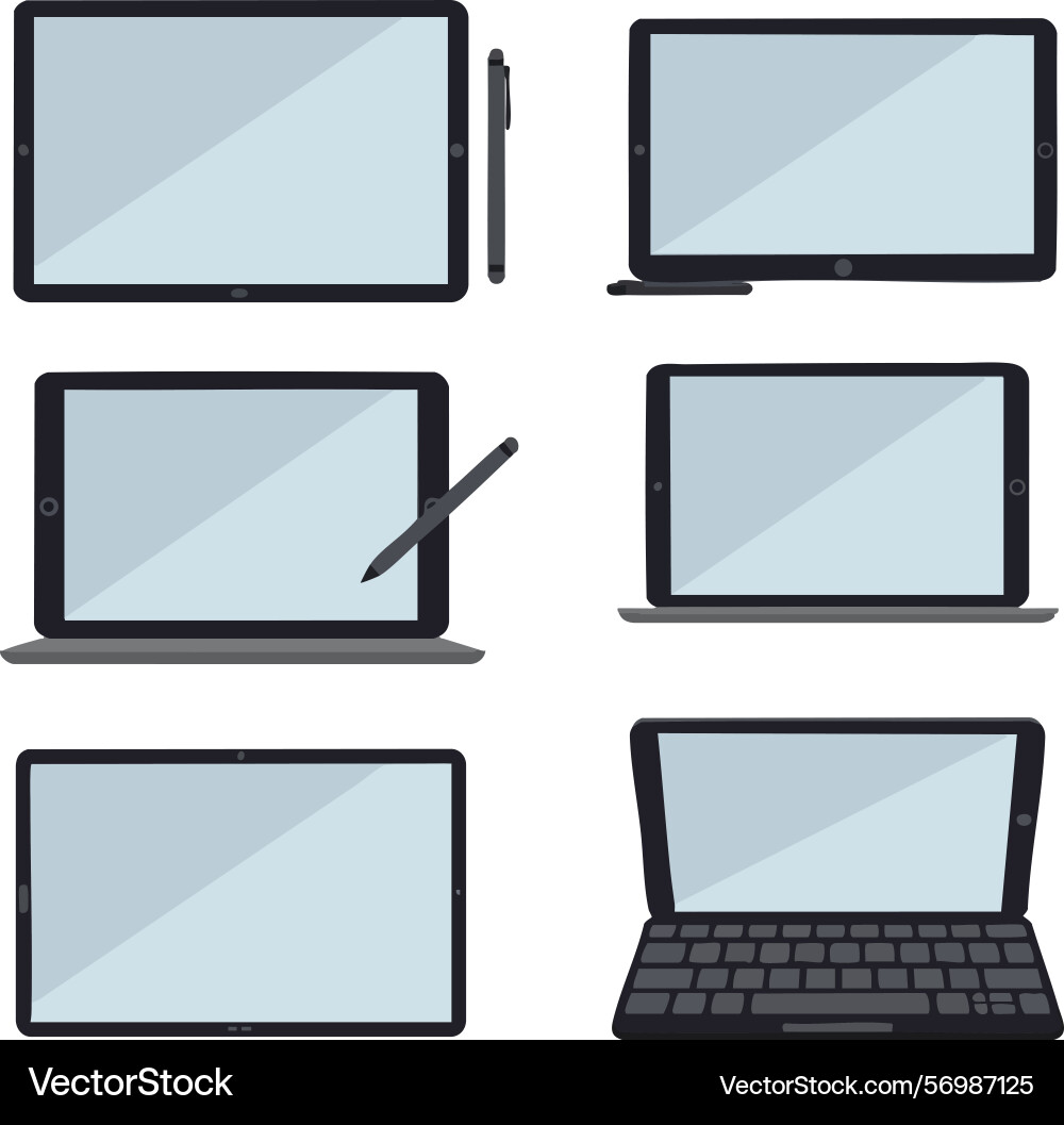 Digital tablet devices with stylus and keyboard vector image