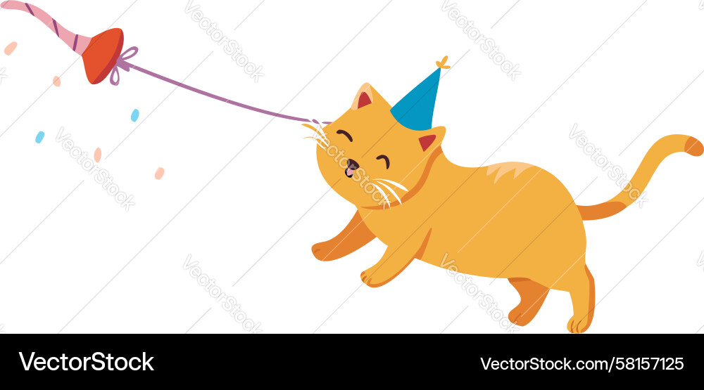 Orange Cat with Party String Vector Image