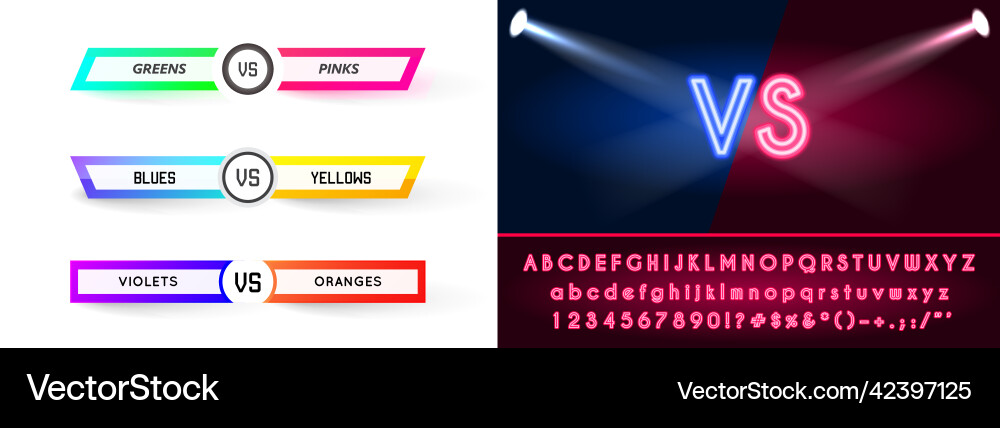 Set of game versus screen with alphabet type Set of game versus screen with alphabet type vector image
