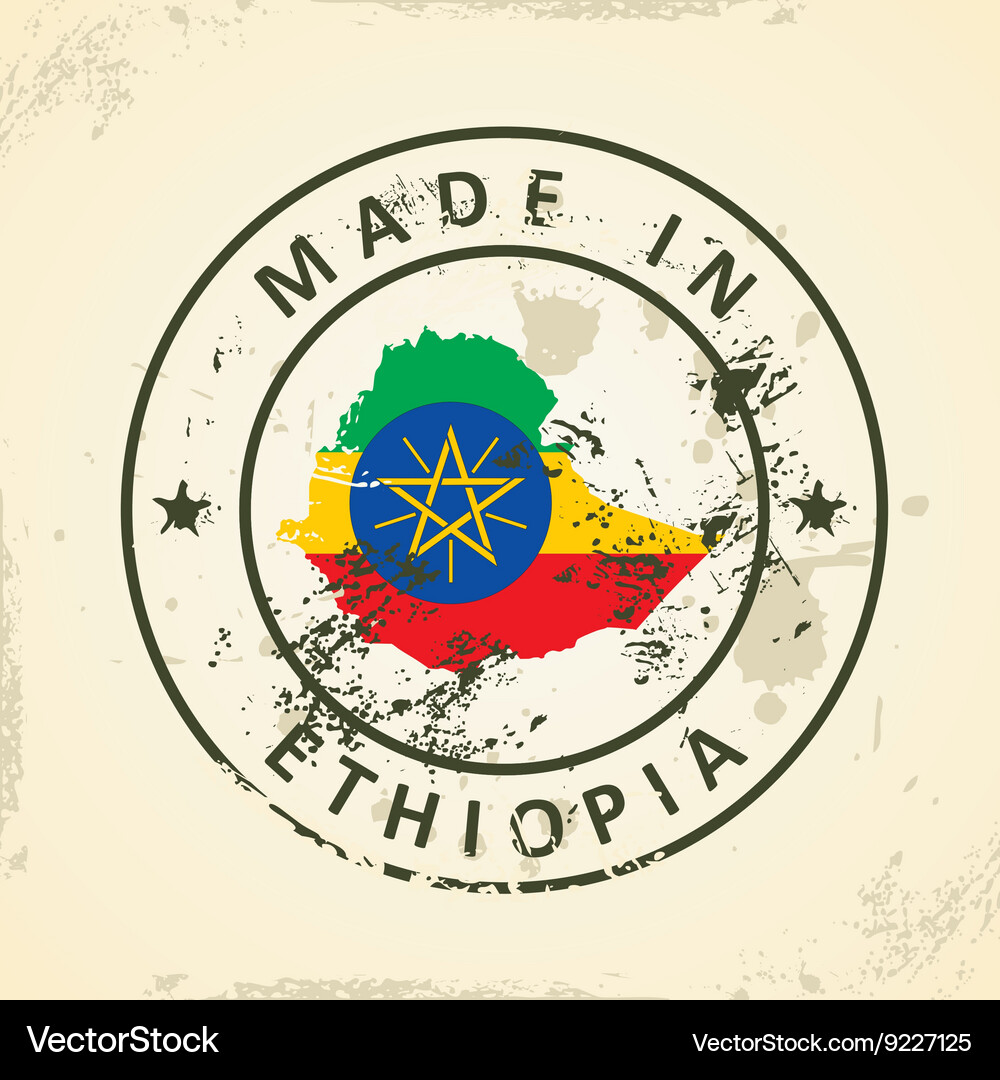 Stamp with map flag of ethiopia Vector Image