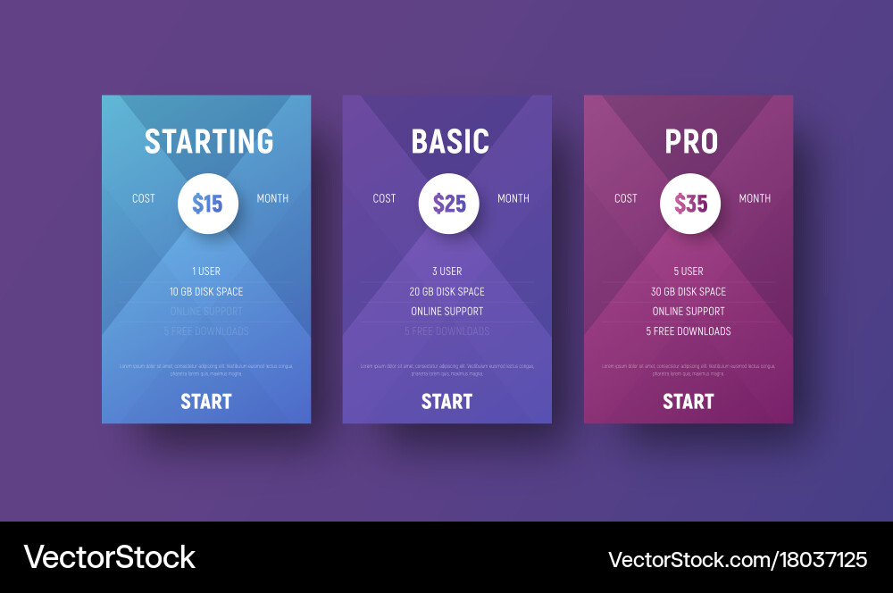 Templates of tables for a web site with circle vector image