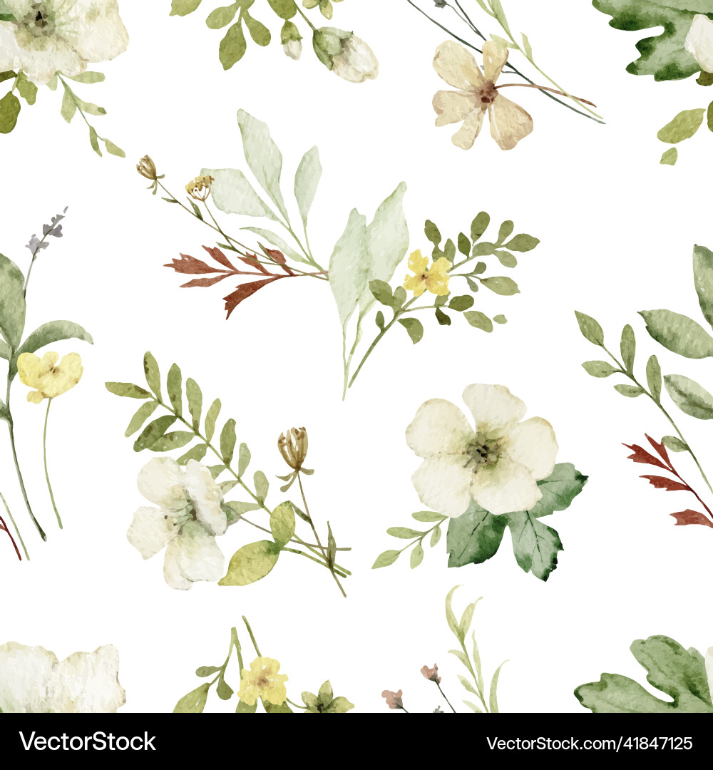 Watercolor Green Floral Pattern vector image