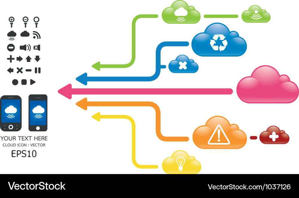 Cloud Data Flow Graph with Mobile Icons vector image