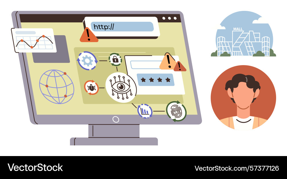 Cybersecurity risks with malware alerts data Cybersecurity risks with malware alerts data Vector Image
