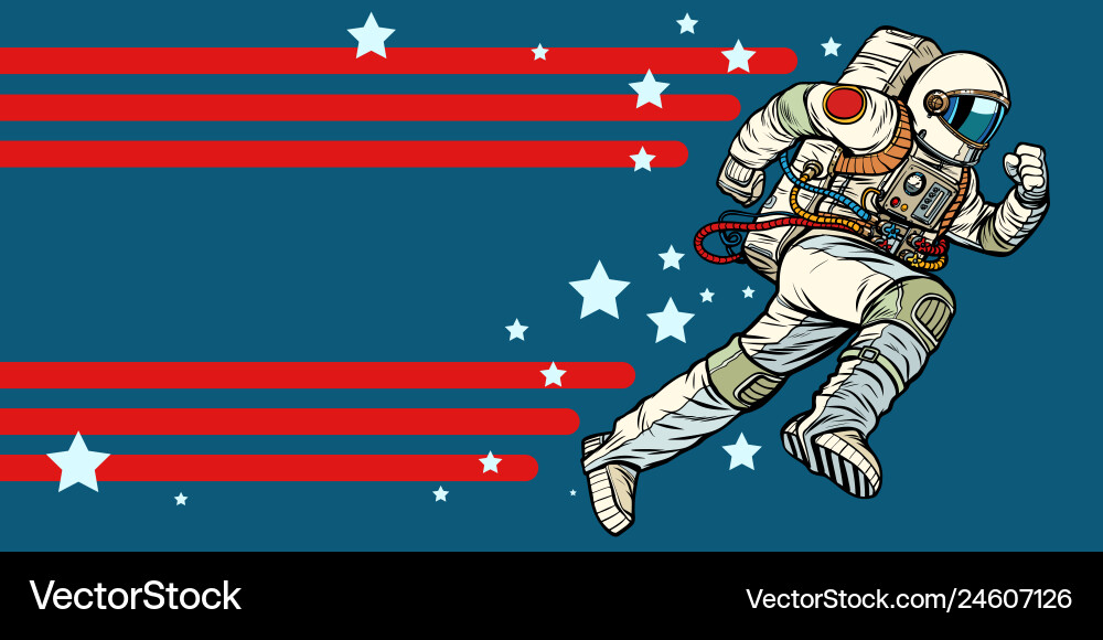 Retro Astronaut Running Through Space Vector Image