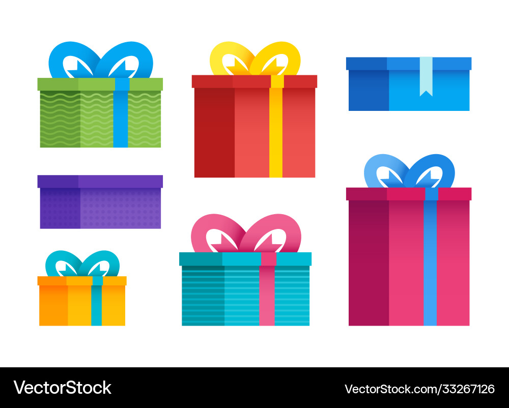 Set different gift boxes in flat design Royalty Free Vector
