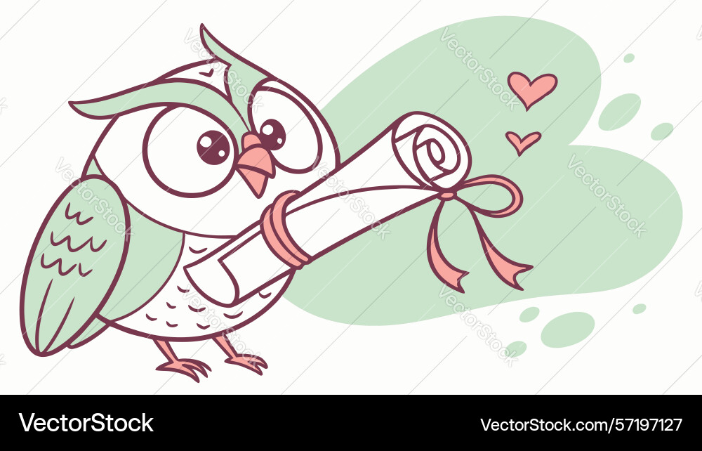 Owl reading scroll on tree branch design vector image