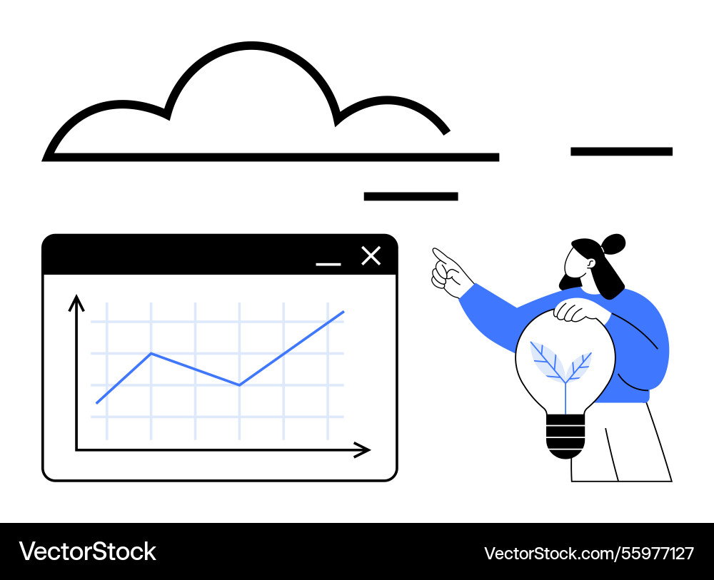Person with light bulb and graph display pointing Person with light bulb and graph display pointing vector image