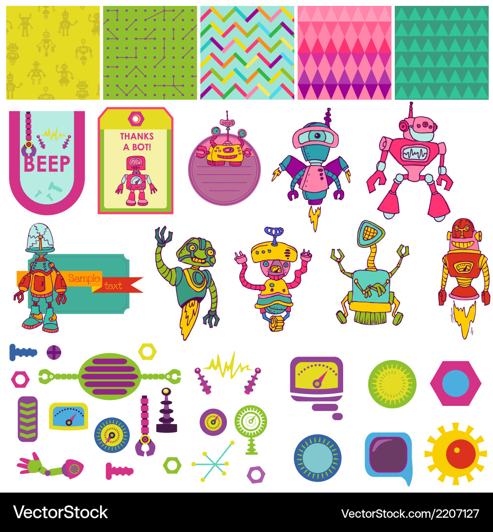 Robots Scrapbooking Elements vector image