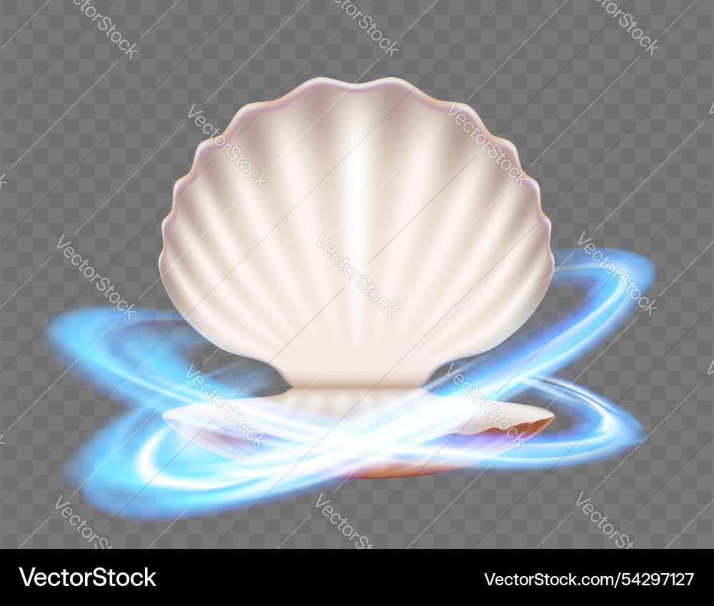 Seashell with glowing rays around Vector Image
