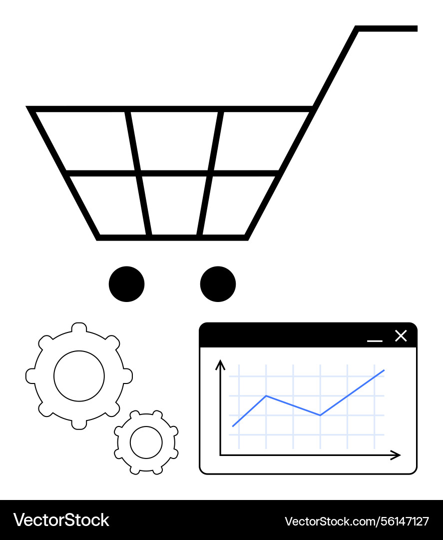 Shopping cart with gears and analytics graph Shopping cart with gears and analytics graph vector image