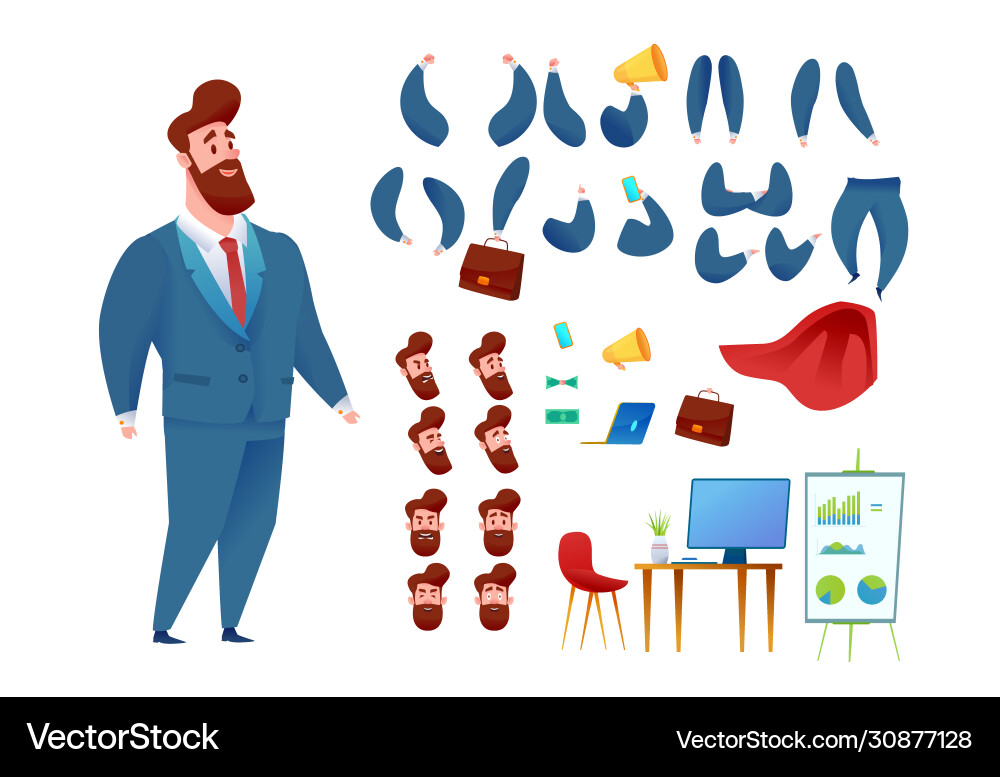 Business man super hero cape animation set Business man super hero cape animation set vector image