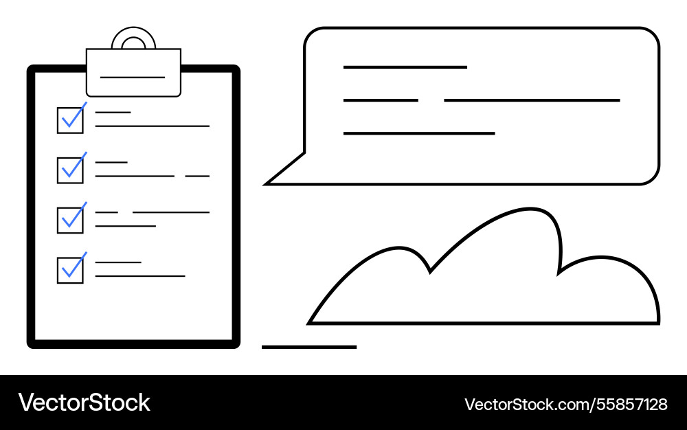 Checklist and speech bubble with cloud symbolizing Checklist and speech bubble with cloud symbolizing vector image