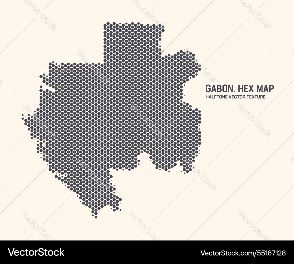 Gabon map hexagonal half tone pattern isolated Gabon map hexagonal half tone pattern isolated vector image