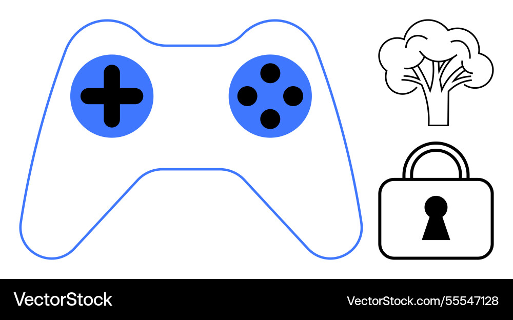 Gaming controller with plus sign tree and lock Gaming controller with plus sign tree and lock vector image
