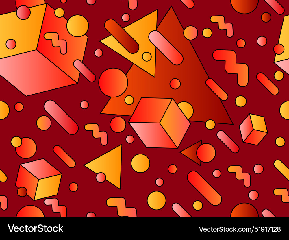 Geometric seamless pattern with 3d shapes in 80s Geometric seamless pattern with 3d shapes in 80s vector image