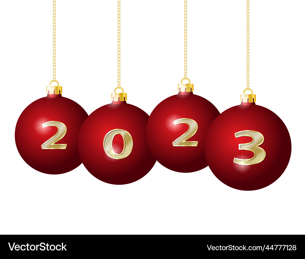 Glass christmas balls 2023 hanging on golden Vector Image