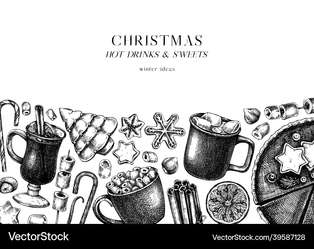 Handsketched Winter Desserts und heiße Getränke Handsketched Winter Desserts und heiße Getränke vektorbild